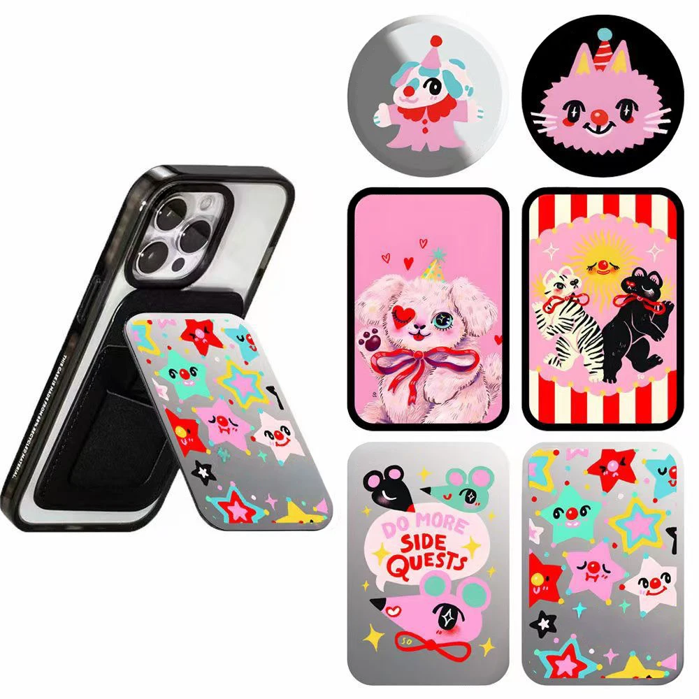Cartoon Colorful Stars Puppies Magnetic Phone Stand Card Holder for IPhone 13 14 15 16 17 Pro Max Case