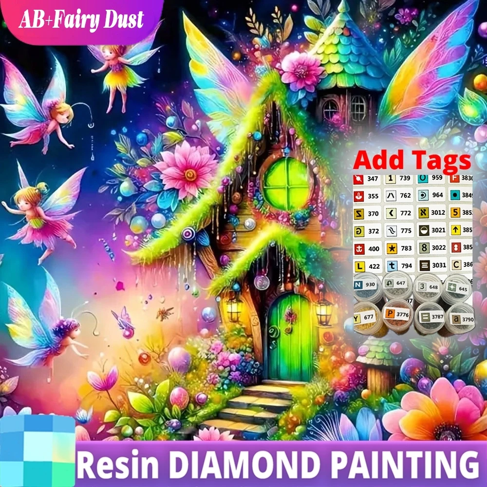 

Resin AB Fairy Dust Full Square Round Diamond Embroidery House Cross Stitch Cartoon Mosaic Castle Landscape DIY Painting Handmad
