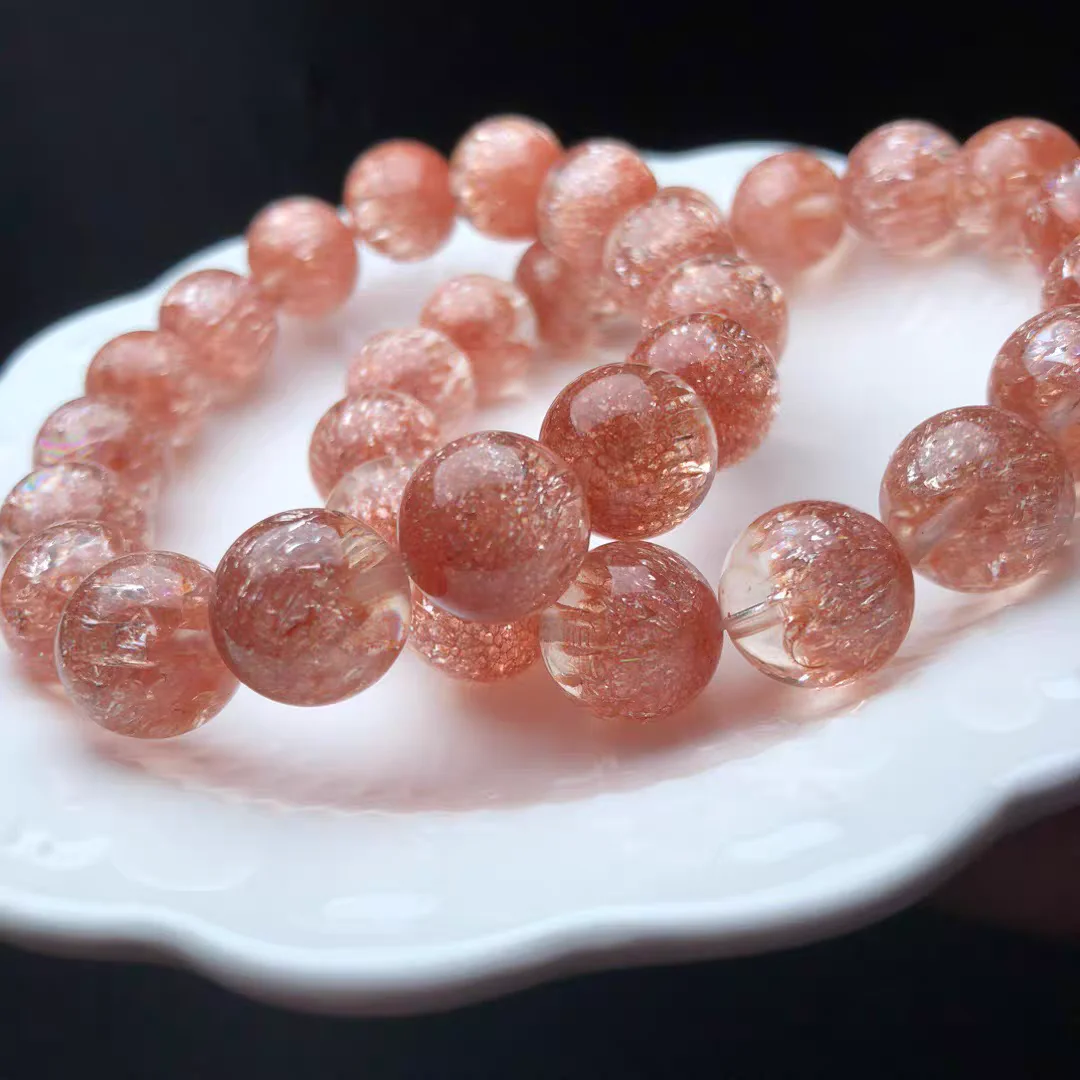 

Natural Red Orange Phantom White Bracelet Clear Round Beads 8mm 9mm 10mm Garden Green Phantom Women Men AAAAAA