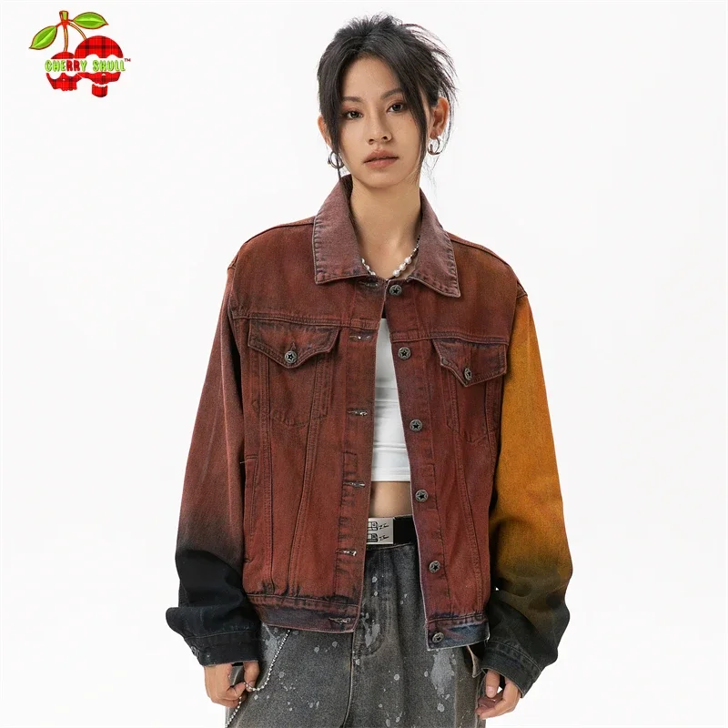 Womens Denim Jacket Orange Long Sleeve Coats 2024 Women\'s Jeans Jacket New in Outerwears Vintage Lady Outdoor Clothing Novelties