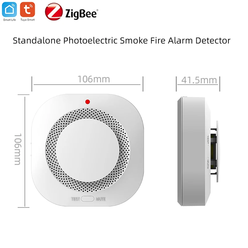 Tuya Zigbee 연기 감지기, 가정 주방 보안 안전 방지 연기 센서, 사운드 알람, Zigbee 허브 스마트 라이프 앱으로 작동