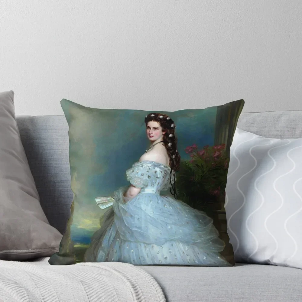 Portrait Of Empress Elisabeth of Austria by Franz Xaver Winterhalter-The Bavarian Rose — Empress Sissi. Ceremonial Throw Pillow