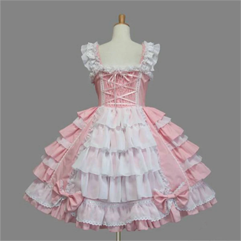 

Small Fresh Lolita Palace princess Chiffon lace Bow dress Candy-colored pink blue Light blue light purple color dress