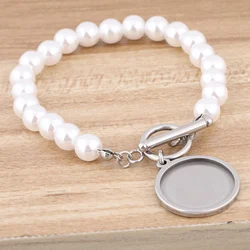3pcs Stainless Steel Pearl Bracelet Base Blanks 20mm Cabochon Bracelets Bezel Setting Trays Diy Jewelry Making Kit Accessories