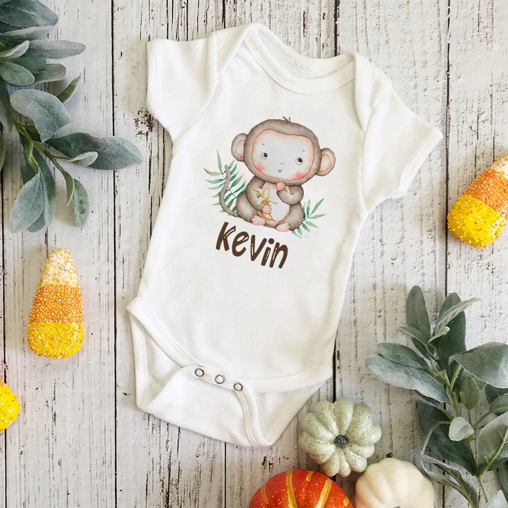 Personalized Monkey with Name Baby Jumpsuit Baby Sustom Name Romper for Infant Shower Gift for Girls Boys Outfit Newbron Clothes