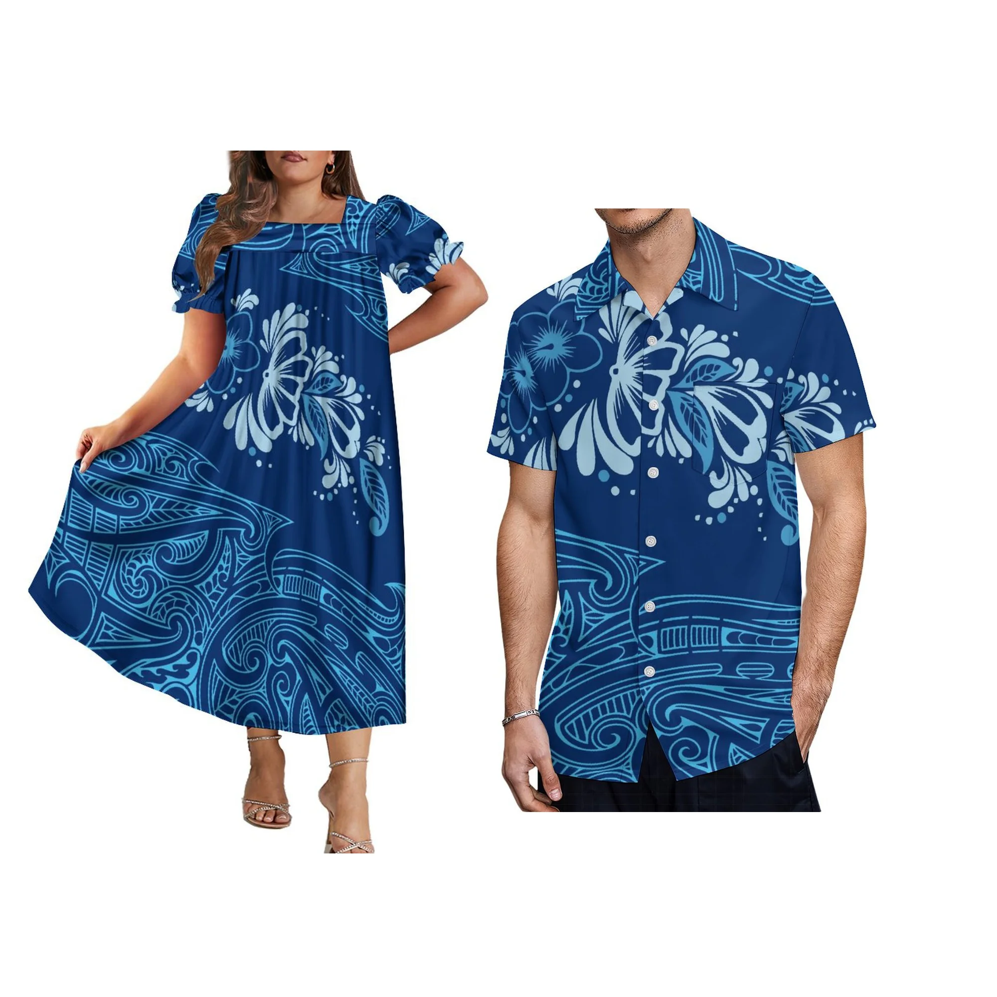 Robe d'été MuMu pour femmes, col carré, chemise Design polynésien, Design Tribal Samoa, cadeau polynésien