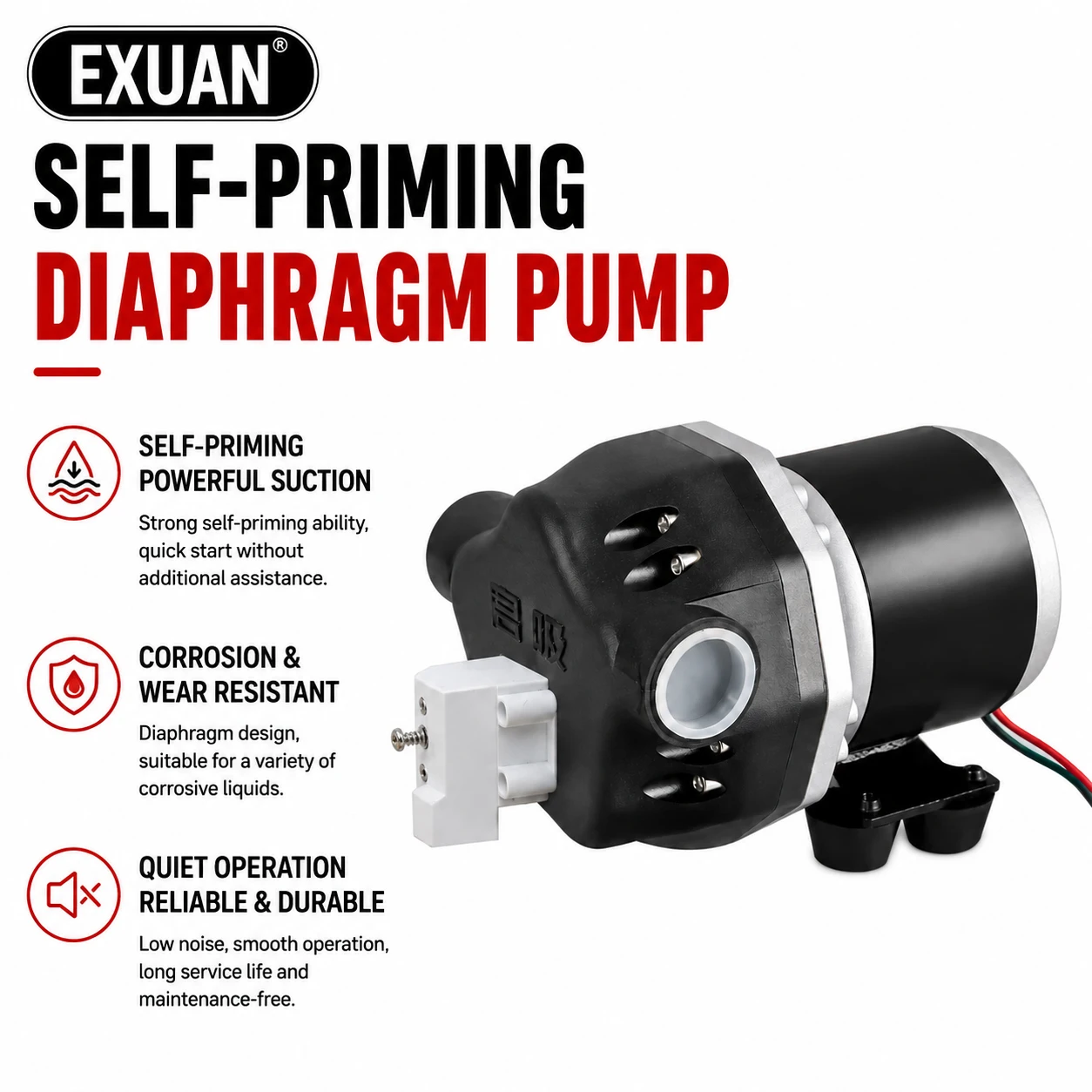 12V/24V/48V High Flow Water Pump Automatic Start Stop Corrosion-resistant Acid-base Self-priming Diaphragm Pump Water Pump