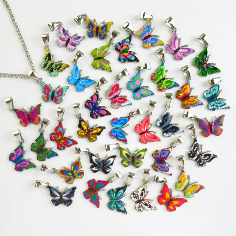 36Pcs (36 Colors) New Korean Super Fairy Girl Fantasy Enamel Butterfly Pendant Necklace Clavicle Chain Popular Necklace