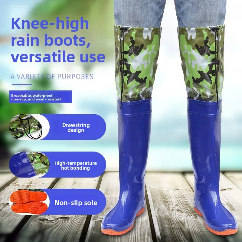 

Thiened High-Tube Rain Boots Anti-Slip Wear-Resistant Fiing Boots Rice Planting Boots Men's Waterproof oes for All Seasons