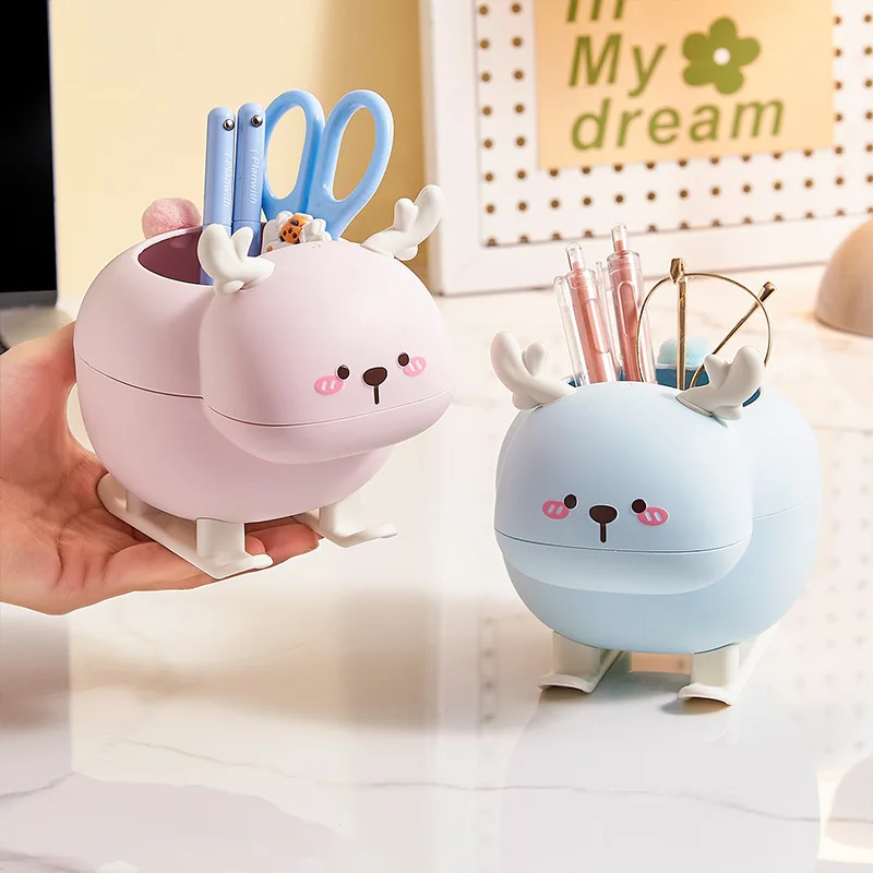

Cartoon Moose Pen Holder Makeup Brush Storage Box Simple Multifunctional Makeup Brush Storage Rack Simple Durable and Practical