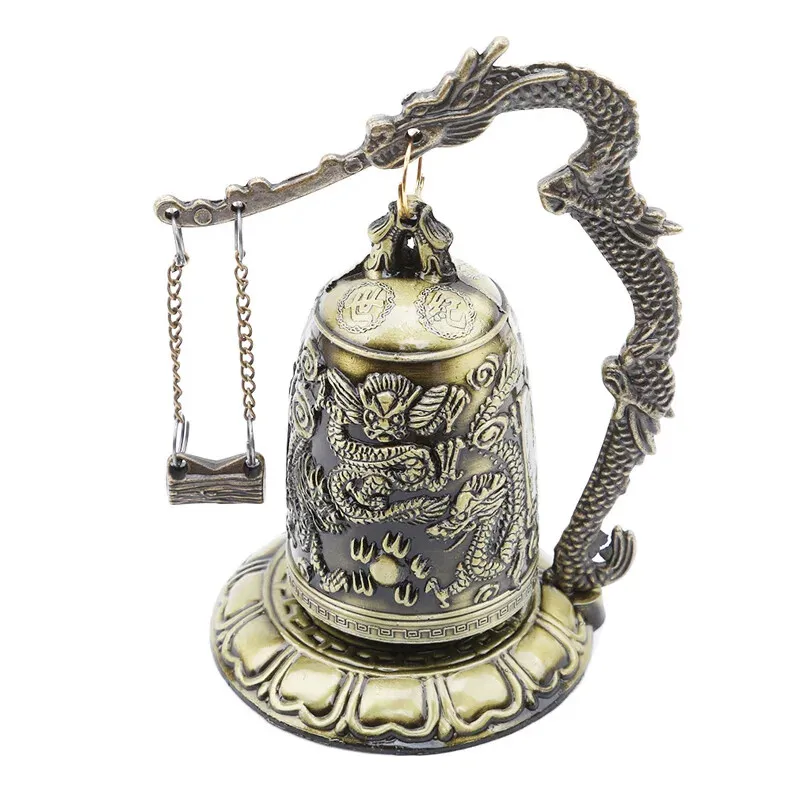 1PC Retro Style Lock Dragon Carved Buddha Bell Masterpiece Chinese Feng Shui Art