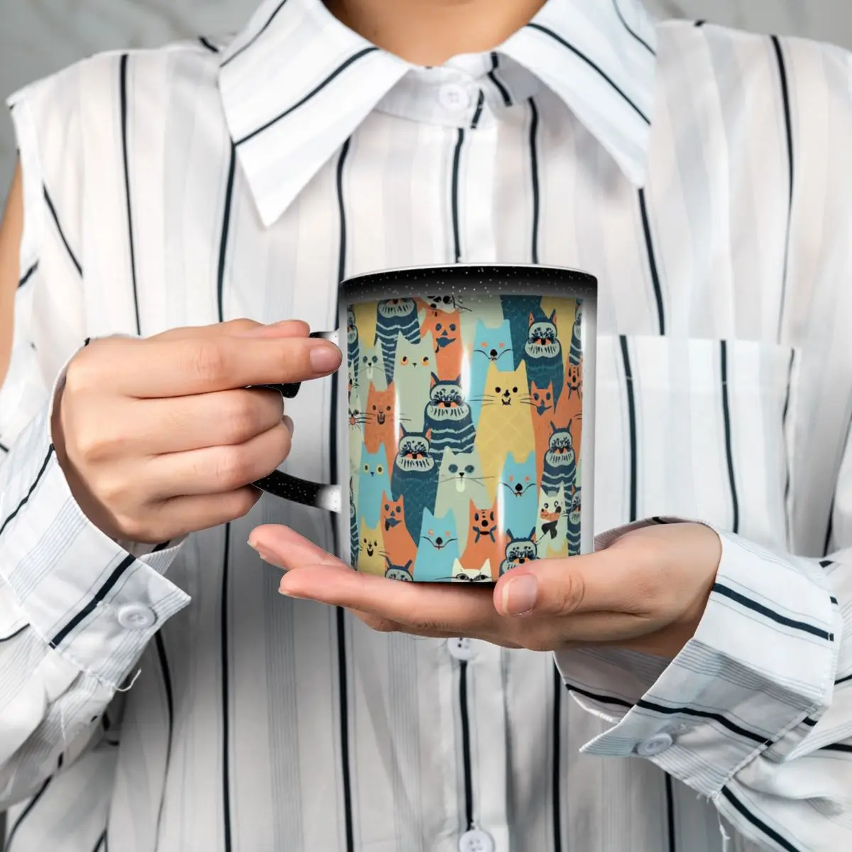 Seamless Pattern Cat Kitten Mug Funny Ceramic Coffee Cups Tea Mugs Milk Cup Drinkware Gifts for Friends