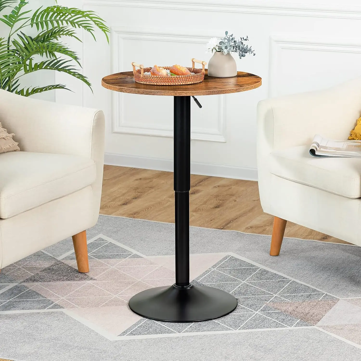 Bar Table, Height-Adjustable Round Pub Table 27-35.4 Inches with Sturdy Base, Modern Style, Easy to Assemble, Suitable for Small Space, Rustic and Black BF58BT01G1
