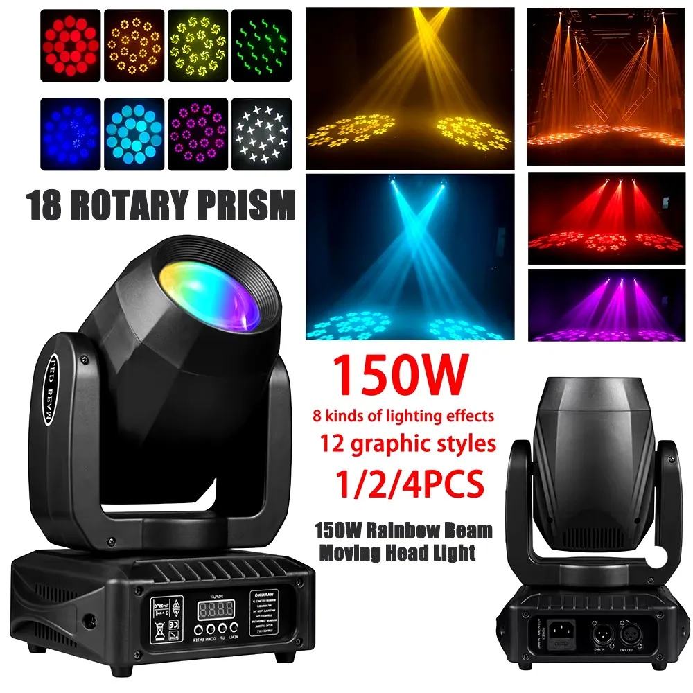 150W 1/2/4 PC Gobo Moving Head Light Beam RGBW Stage Effect Lighting Projector for DJ Disco Party Christmas Bar Wedding Birthday