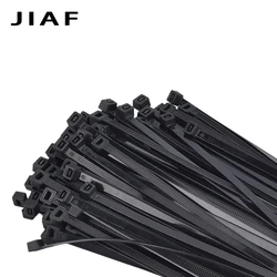 Amarre de cables de nailon con autosujeción, lazo de plástico negro, 1,9x60, 2,7x250, correa de envoltura, organizador de cremallera, cinturón de tensión, 100 Uds.