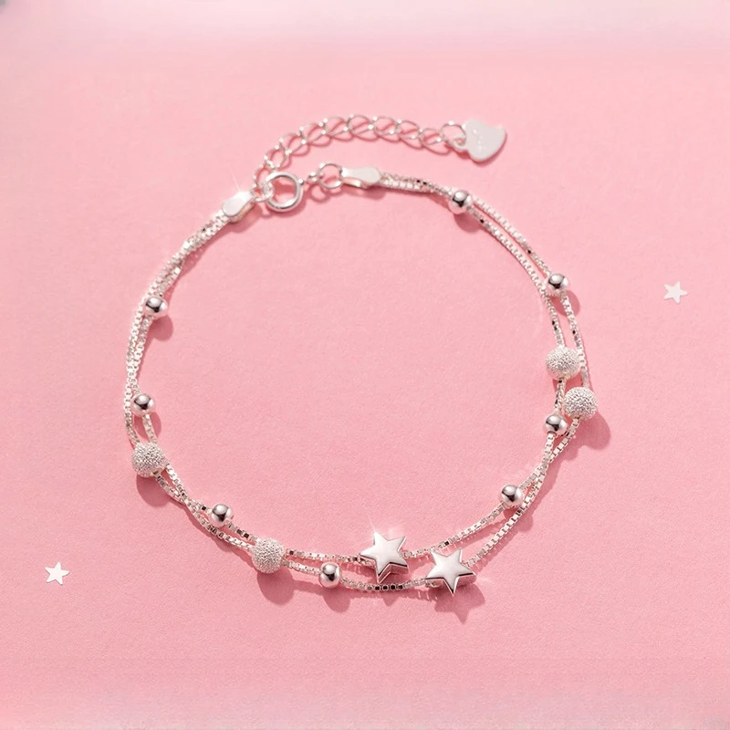 925 Sterling Silver Star Beaded Bracelets For Women Fashion Korean Double Layered Adjustable Chain Bracelet Exquisite Jewelry