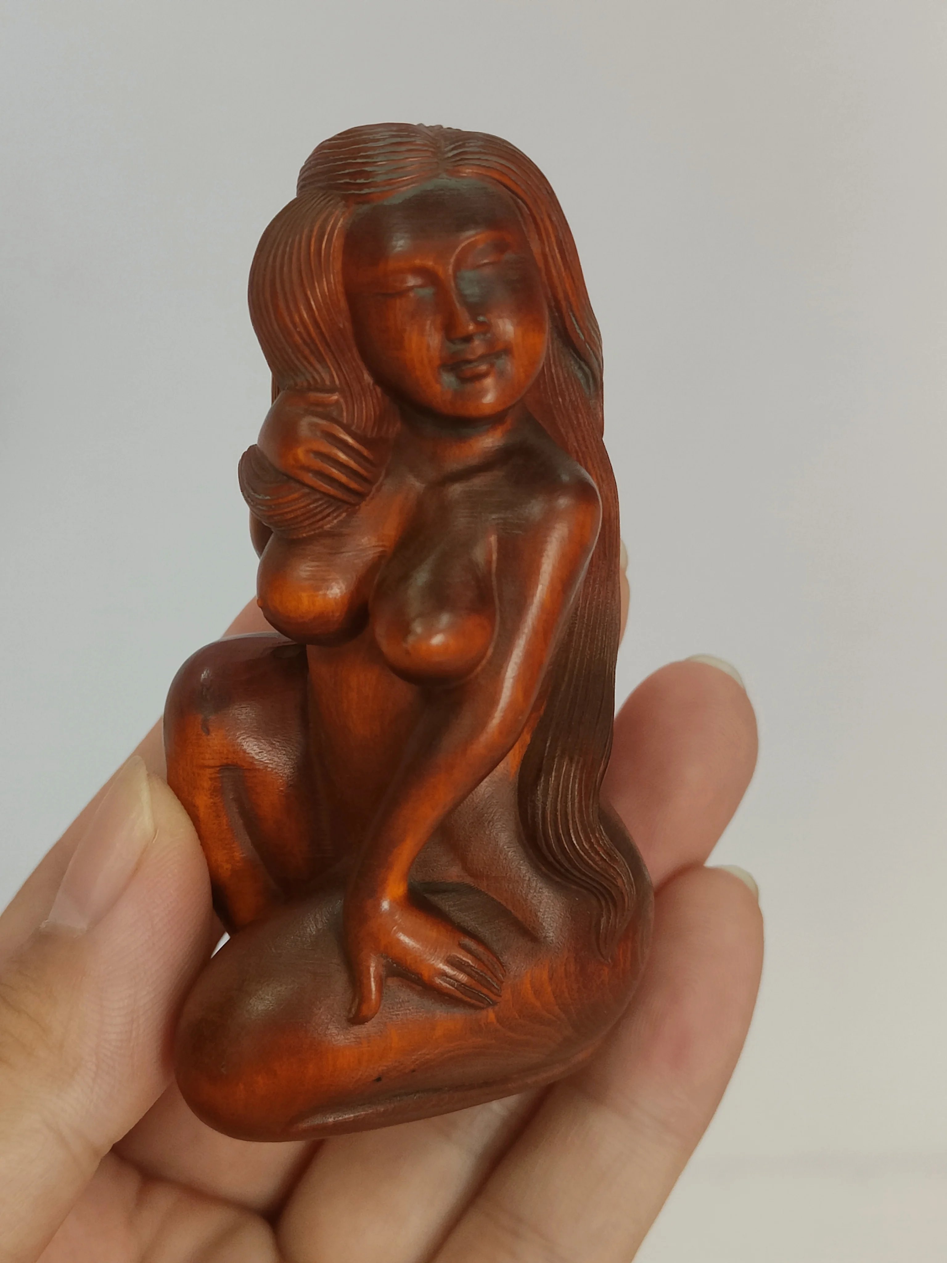 boxwood hand carved fox Figure statue netsuke collectable gift