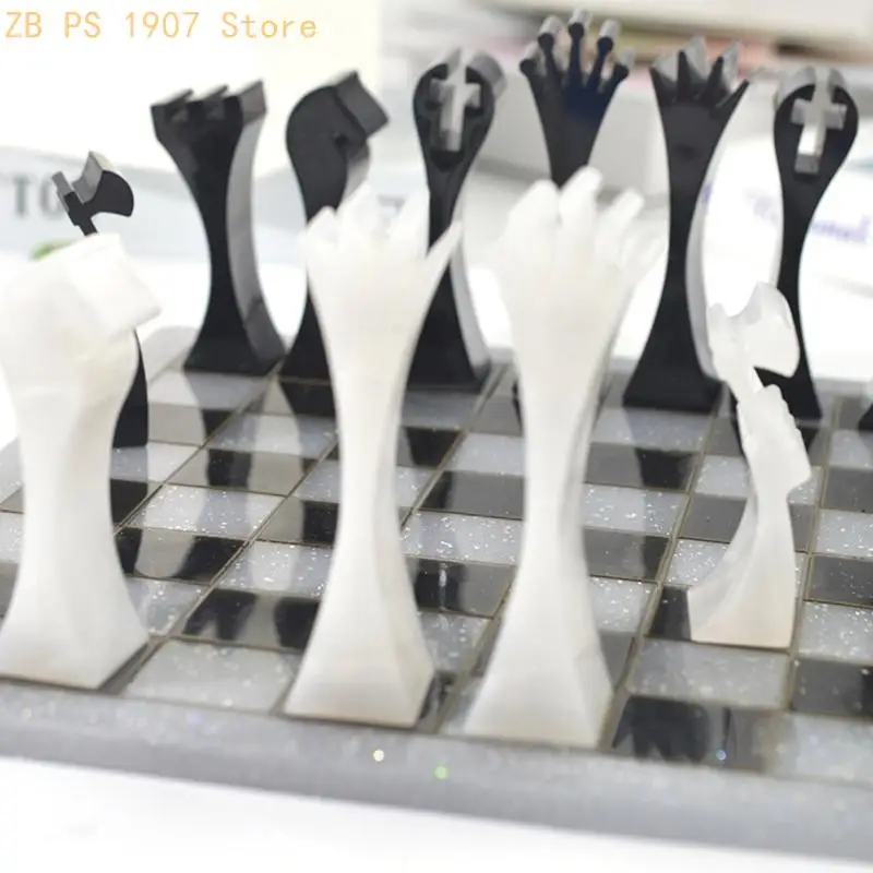 International Chess Resin Molds Silicone Checkers Epoxy Molds Chess Resin Casting Mold for DIY Making Home Decor 55KA