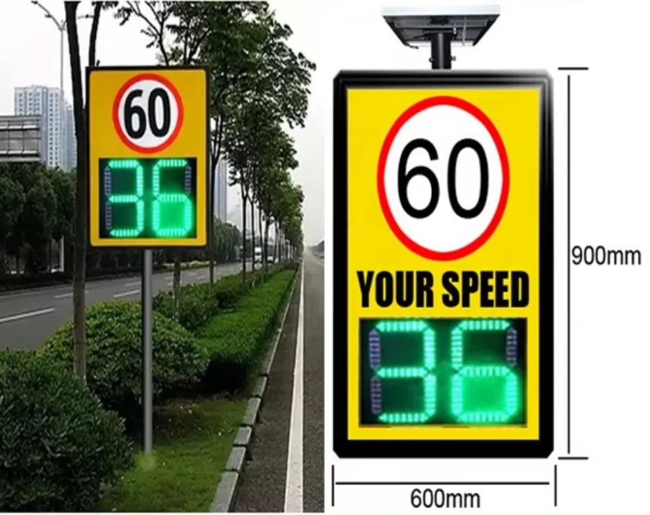 Solar Powered LED Traffic Sign Board 2-Digit 10-99 Display Red/Green Radar Speed Sign 900mm