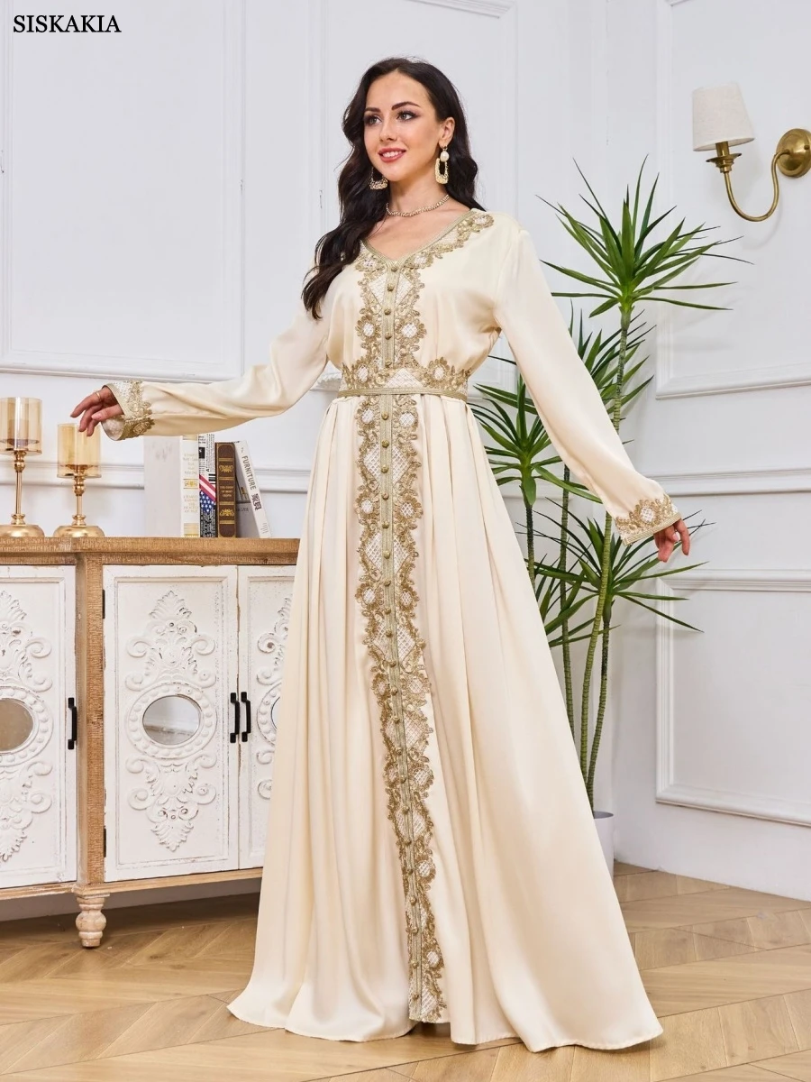 Siskakia جديد دبي قفطان مطرز شريط دانتيل حزام عباية متضمن قفطان مغربي طويل امرأة 2025 #3