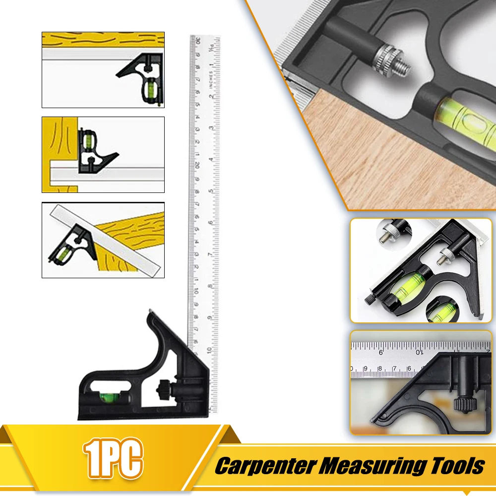 

Stainless Steel Measuring Tools Aluminium Combination Mobile Square DIY Precise Workshop Hardware Angle Spirit Level 12" 300mm