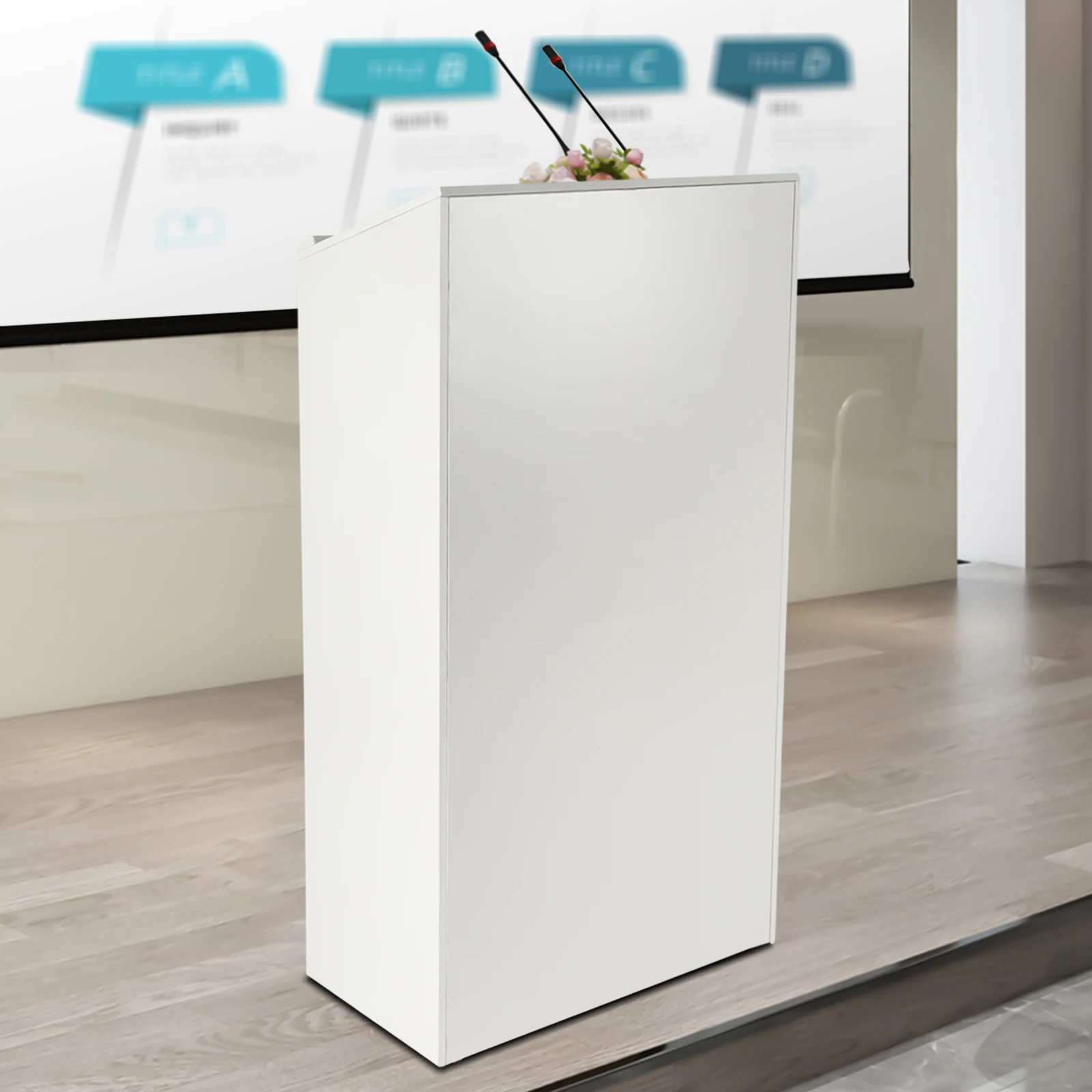 Portable Presentation Podium Durable Lectern Desk Elegant Churches Stand Restaurants Classrooms Podium Simplicity White