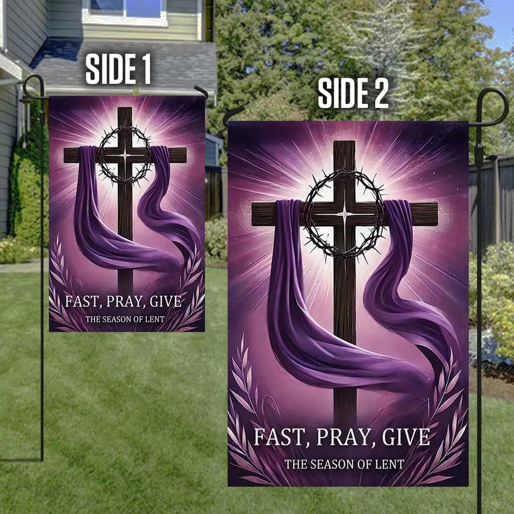 Grommet Easter Lent Season Flag 12x18 Double Sided, Religious Jesus Fast Pray Give Decoration, Easter Christian Jesus Cross  zzo