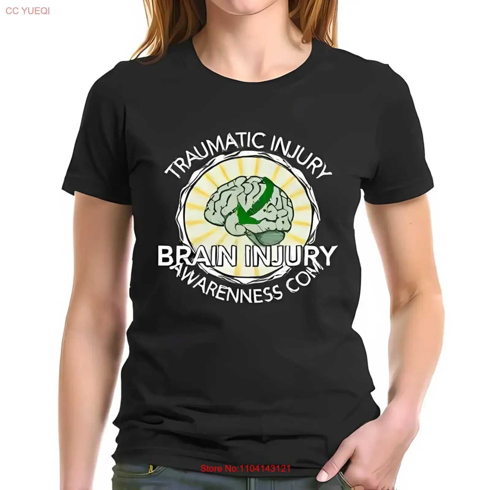 Cotton  T Shirt with Green Brain for Traumatic Injury All vintage Washed Unisex designer clothes Soft Slightly homme streetwear