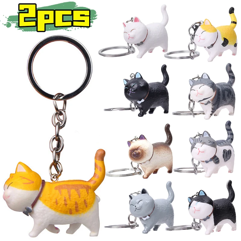 2/1pcs Cartoon Kittens Keychain Cure Animal Key Chain Creative Cat Pendant for Women Car Keyring Purse Bag Accessories Gifts