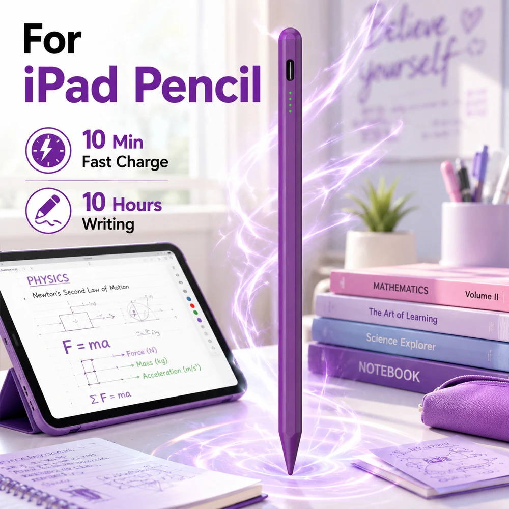 Stylus Pen for iPad 10th 11th Fast Charging Classroom Notes Pencil Palm Rejection Tilt Sensitivity Auto Sleep Touch Pen for Draw