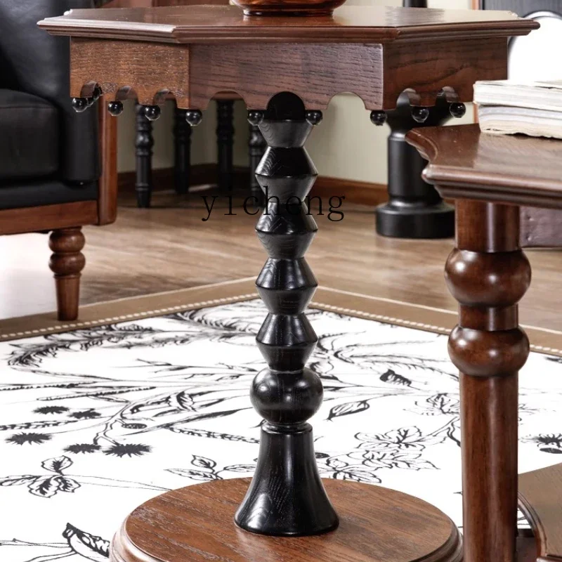 L31 Retro Pure Solid Wood Small Tea Few Octagonal Round Creative Sofa Living Room Two-color Advanced Sense Light Luxury