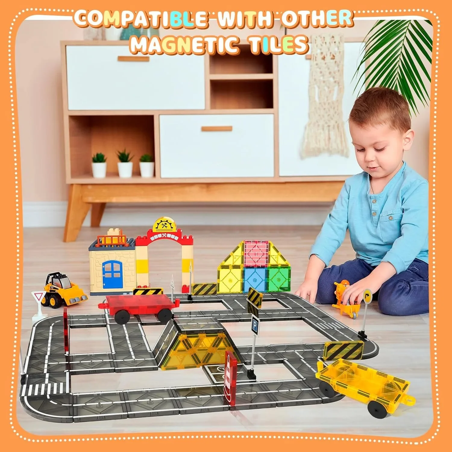 Magnetic Tiles Road Set Magnetic Blocks Building Toys for Boys Girls Magnetic Construction Toys Preschool Educational Kids Toys