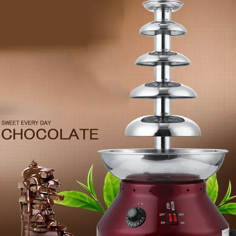 Máquina de fuente de Chocolate de cinco capas, torre de pulverización automática para el hogar, salón de bodas comercial, máquina de cascada para fiesta de Chocolate