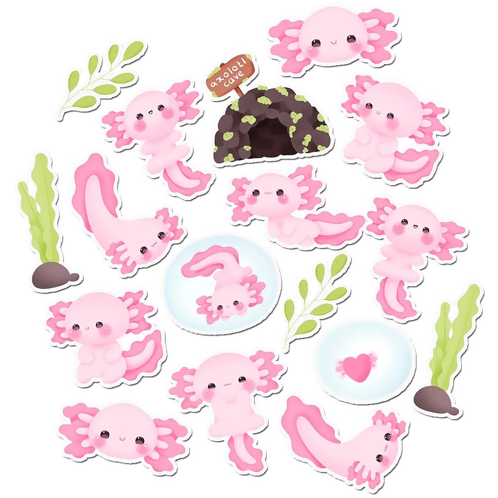 36pcs Kawaii Axolotl Stickers Pack Cute Decals for Scrapbook,  Journal, Notebook, Phone, Laptop DIY Craft Decoration