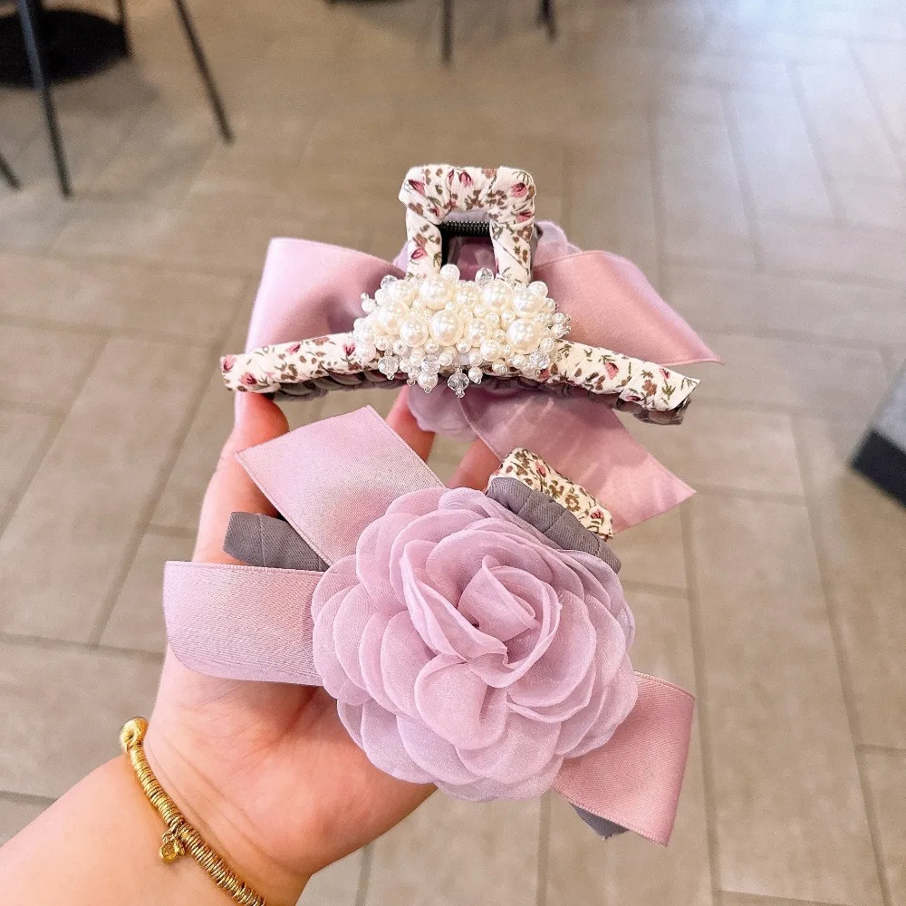 Small Fresh Floral Floral Clip Large Shark Clip Feminine Temperament Back of The Head Hair Volume Multiple Hair Accessories
