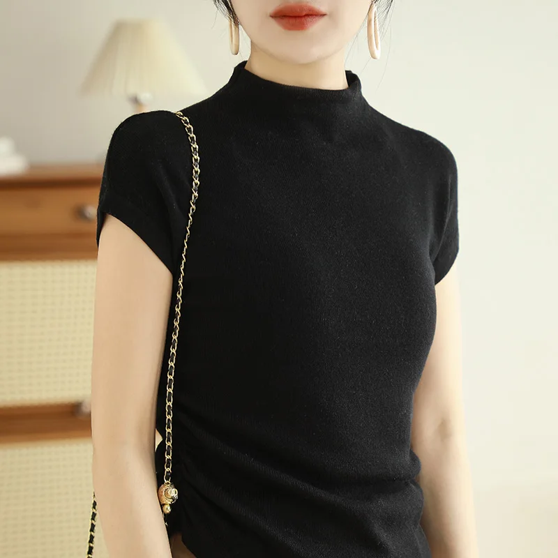 

Slim Fit ort Sve вязаный жилет женский летний тонкий базовый слой футболка Svel модный топ f трикотаж с высоким воротником