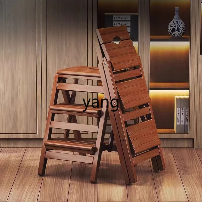 

LMM solid wood ladder stool household multi-functional shelf folding three-step ladder