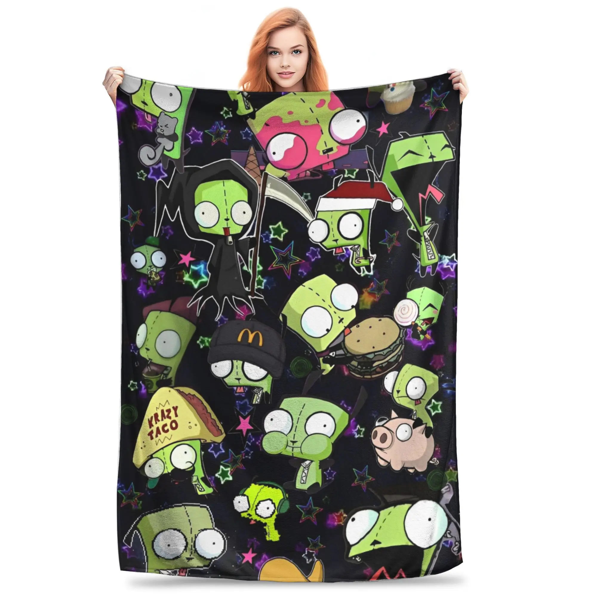 Invader Zim Gir Dib Robot couvertures flanelle Textile décor Portable Super doux jeter couverture pour lit voiture couvre-lit