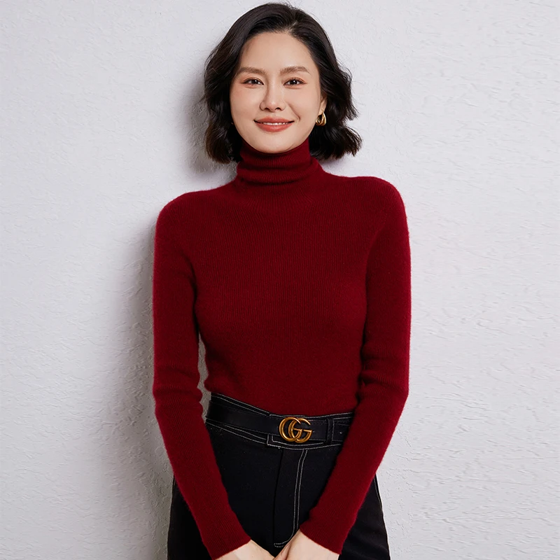 เสื้อสเวตเตอร์ไหมพรมแขนยาวคอสูงสำหรับผู้หญิง ใส่ได้ทั้งฤดูใบไม้ร่วงและฤดูหนาว ระบายอากาศได้ดี ทรงหลวม คุณภาพสูง