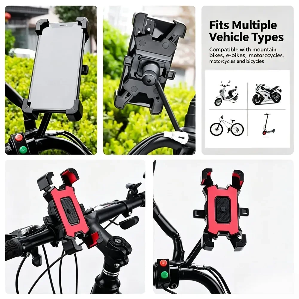 Anti Shake Motorcycle Phone Mount Aluminum Base Quick Release Four Claw Holder Fit E-Bike Rear Mirror Handlebar Smartphone