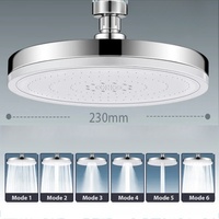 New 6 Modes High Pressure Top Spray Rain Shower Head Larger Flow Supercharge Rainfall Showerhead 360° Swivel Water Saving