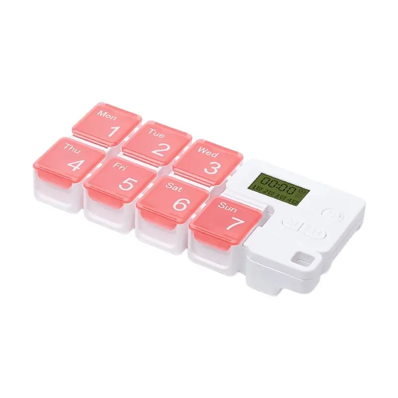 ABIT Large Capacity 7 Day Pill Organizer With Medicine Reminder Alarm Vitamin Box Organizer Medication Box(No Battery) Red