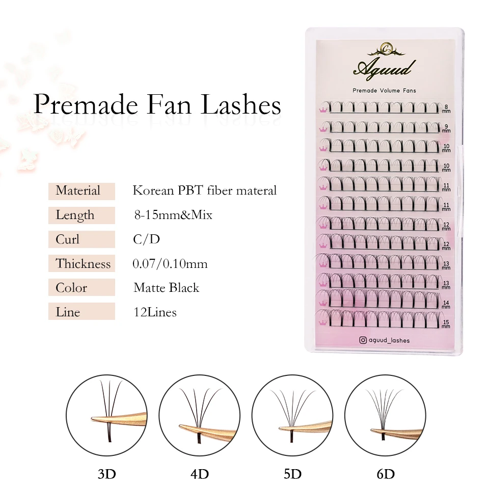 Black 3D/4D/5D/6D Premade Volume Fans Handmade Fluffy Individual Promade fans Lashes Long Stem Russian Volume Eyelash Extension