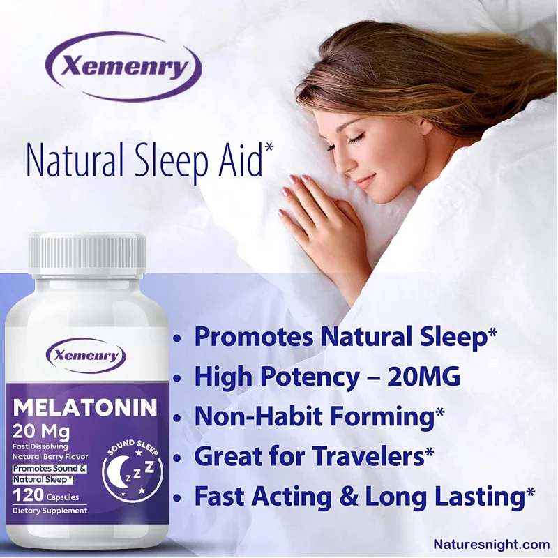 Melatonin Capsules 20mg - Supports Relaxation, Stress, and Healthy Sleep, Non-GMO