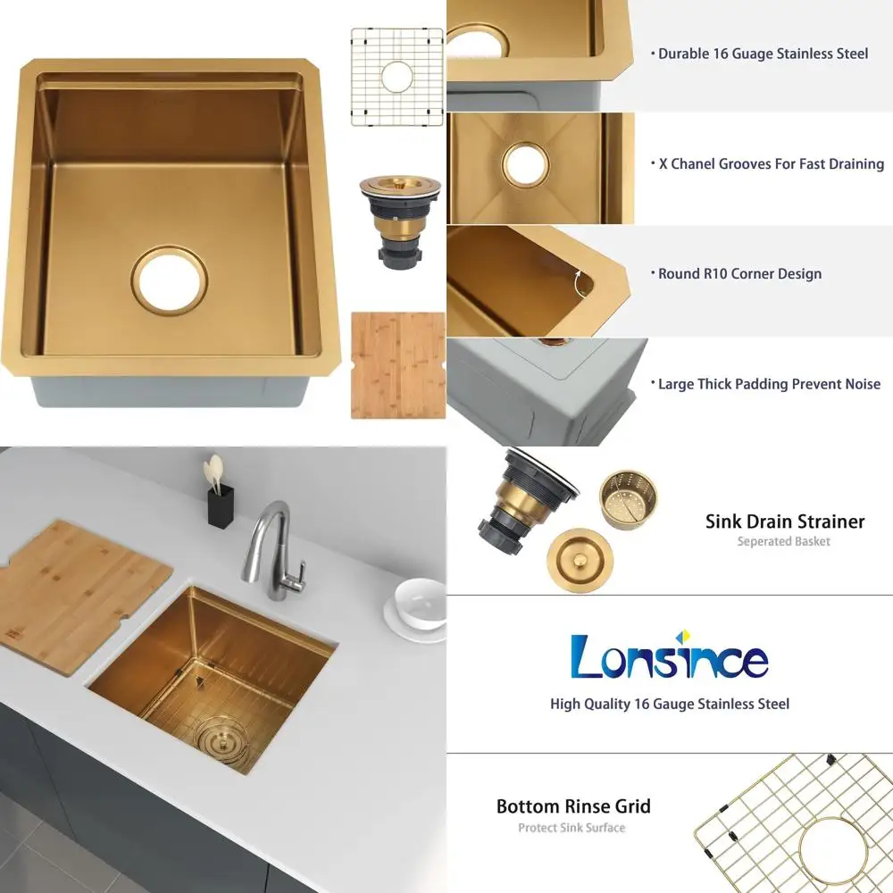 

Stainless Steel 16 Gauge Undermount Bar Sink with Workstation for Wet Bar Area - 17 x 19 Small Bar & Prep Sinks