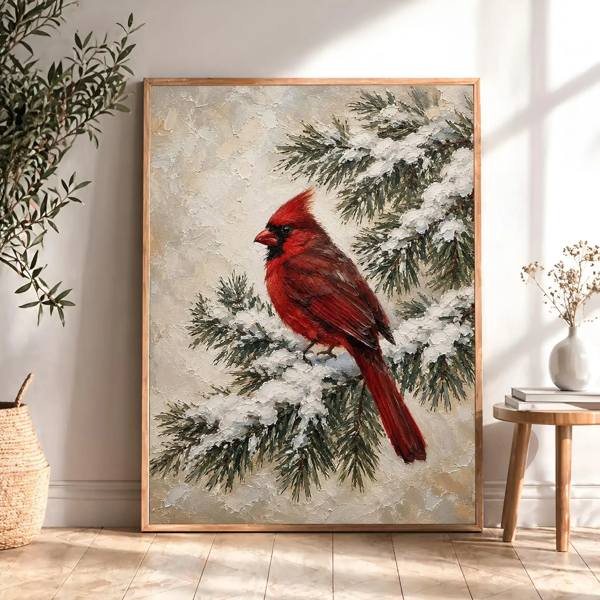 Multiple sizes 1pc frameless Canvas Painting,Vintage Winter Cardinal Wall Art Poster Christmas Poster - Unframed Red Bird Snowy