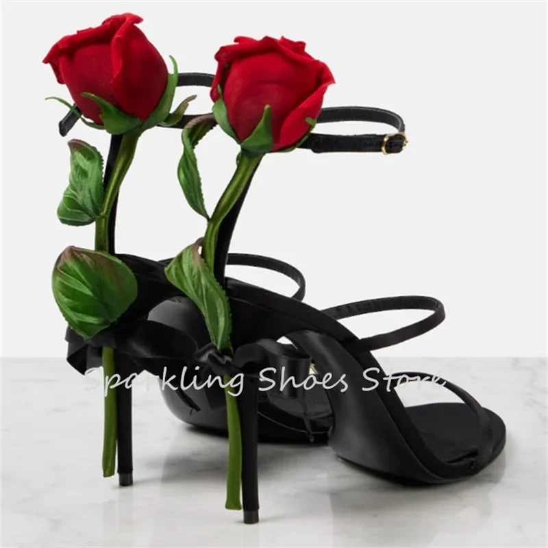 

Romantic Rose Narrow Band One-Strap Women Sandals Peep Toe High Heel Ankle Strap Buckle Pumps Ladies Stilettos Party Dress Shoes