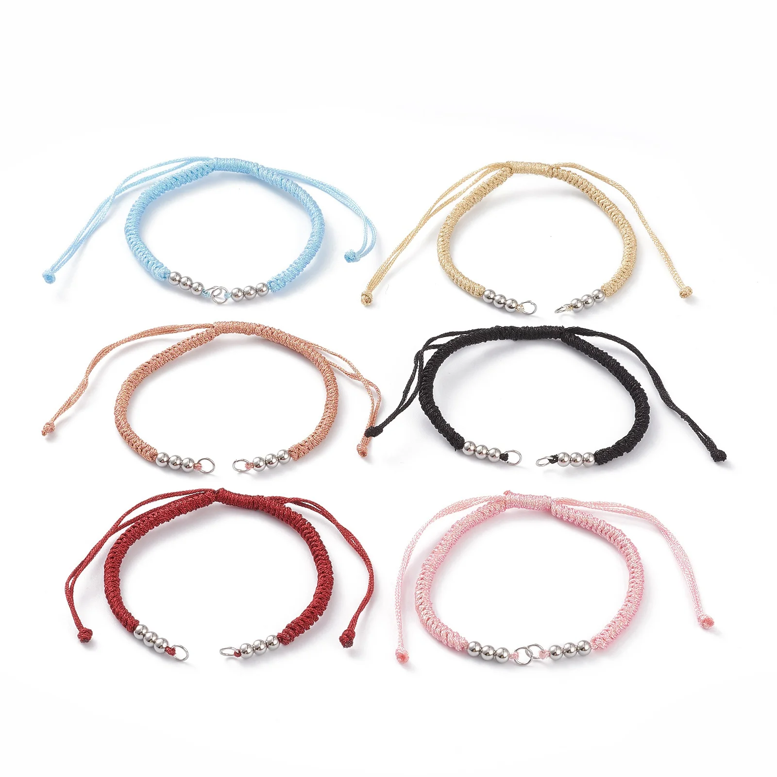 

10Pcs Adjustable Braided Polyester Cord Bracelet Making Rope with Stainless Steel Jump Rings Round Beads For DIY Jewelry Making