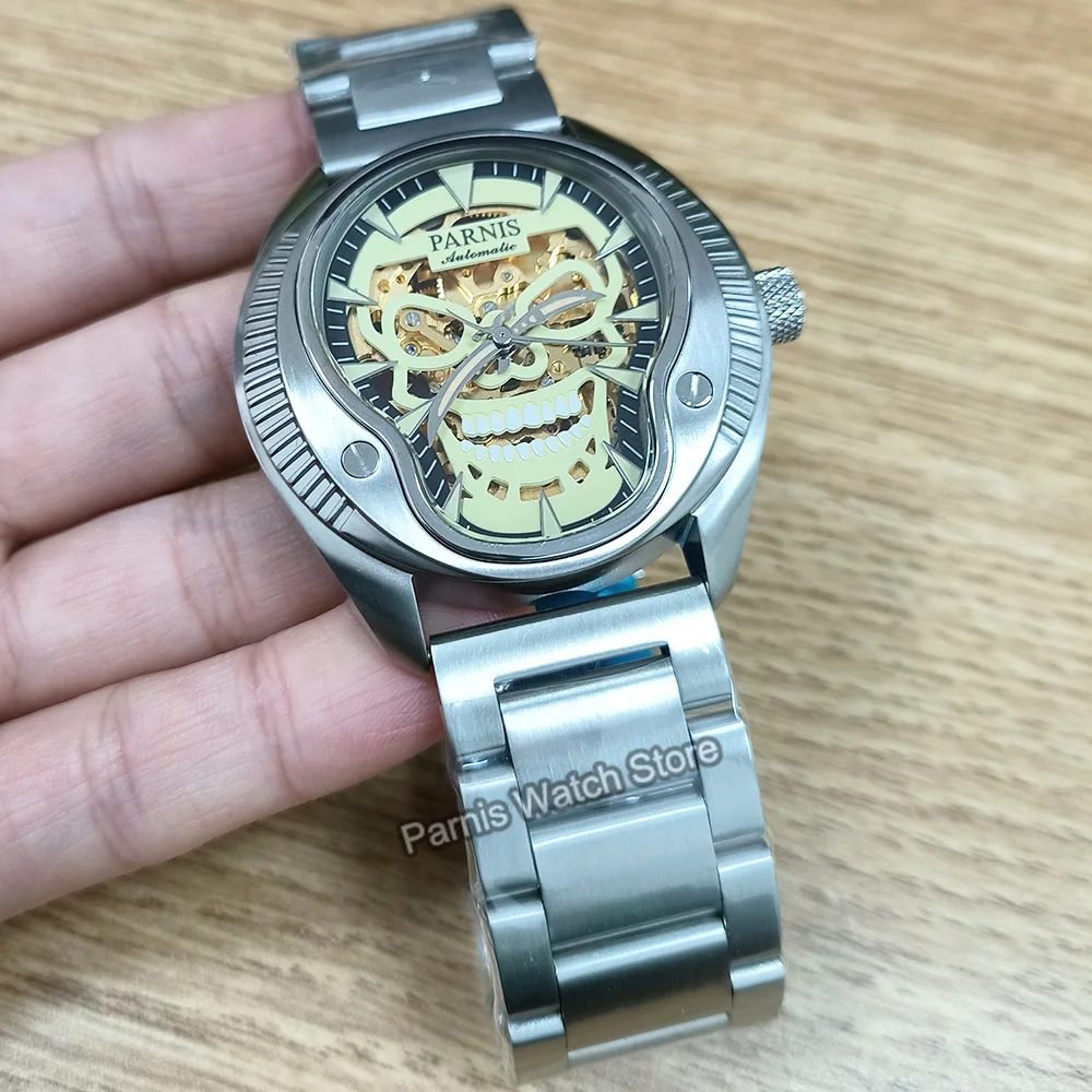 Parnis-Reloj Automático para hombre, pulsera con cristal de zafiro, 21 joyas, Miyota 8N24, Calavera luminosa, 43mm