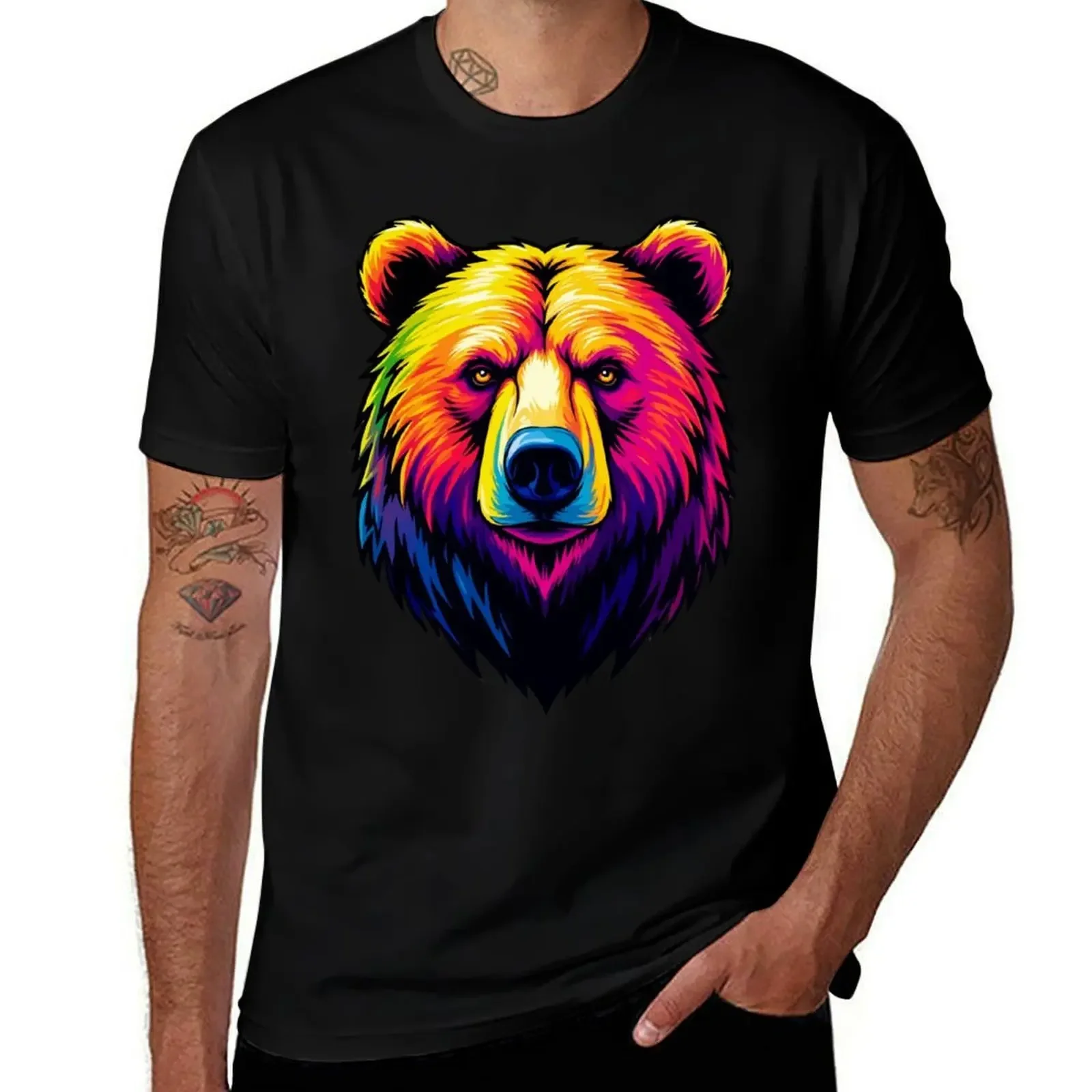 

Bear Rainbow Colorful Pop Art T-Shirt quick-drying customs design your own customs clothes for men